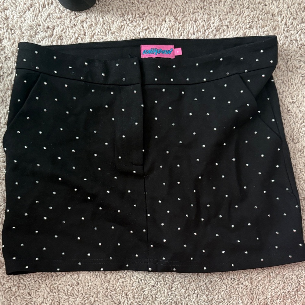 Edikted Black Mini Skirt with White Dots